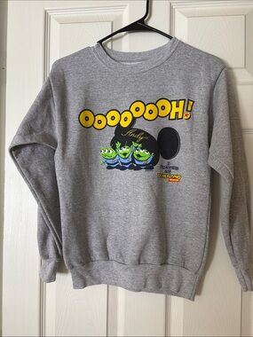 Disney Gray Sweatshirt with Yellow 'Oooooh!' and Green Alien Trio, Jlarge
